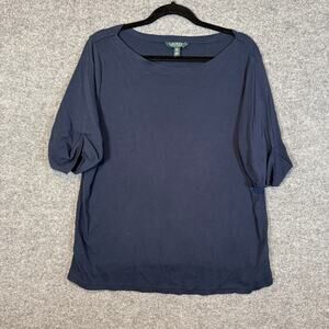 Ralph Lauren Shirt Womens 2X XXL Blue 3/4 Sleeve Tshirt Stretch Plus Size Casual